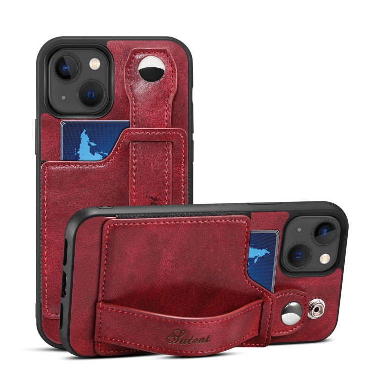 Suteni 215 Wrist Strap PU Phone Case, For iPhone 13, For iPhone 13 Pro, For iPhone 13 Pro Max, Fo...