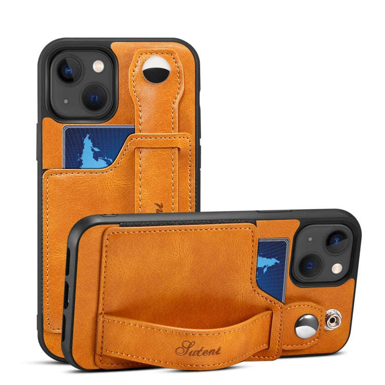 Suteni 215 Wrist Strap PU Phone Case, For iPhone 13, For iPhone 13 Pro, For iPhone 13 Pro Max, Fo...