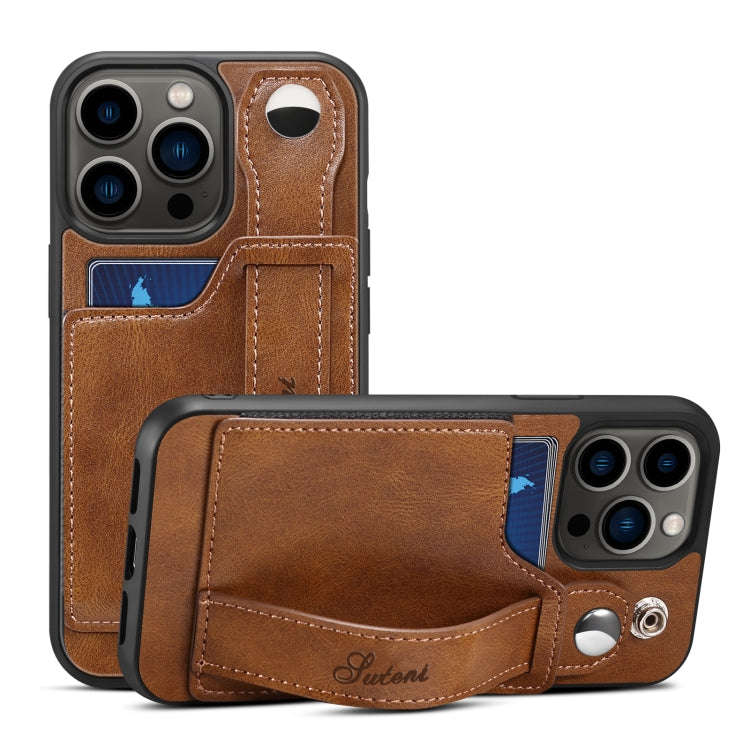 Suteni 215 Wrist Strap PU Phone Case, For iPhone 13, For iPhone 13 Pro, For iPhone 13 Pro Max, Fo...