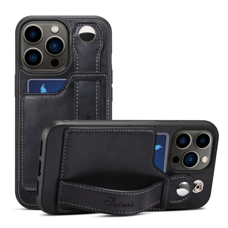 Suteni 215 Wrist Strap PU Phone Case, For iPhone 13, For iPhone 13 Pro, For iPhone 13 Pro Max, Fo...