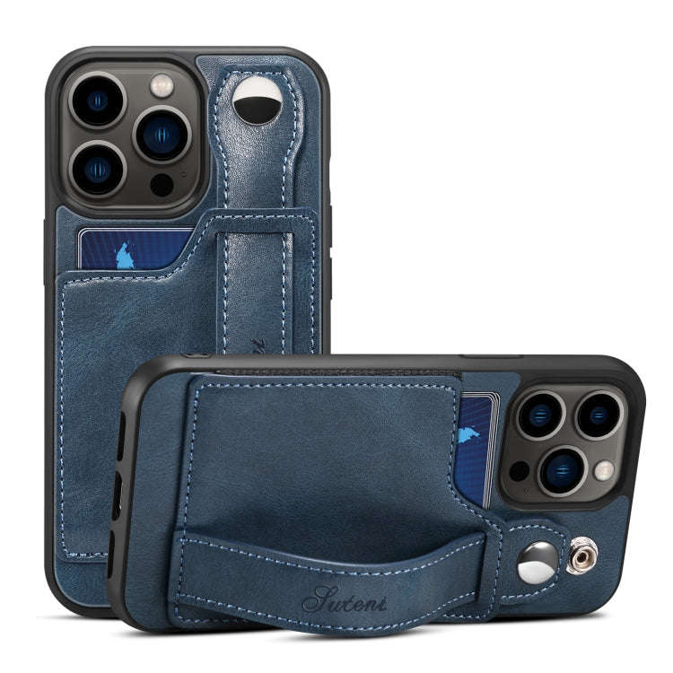 Suteni 215 Wrist Strap PU Phone Case, For iPhone 13, For iPhone 13 Pro, For iPhone 13 Pro Max, Fo...