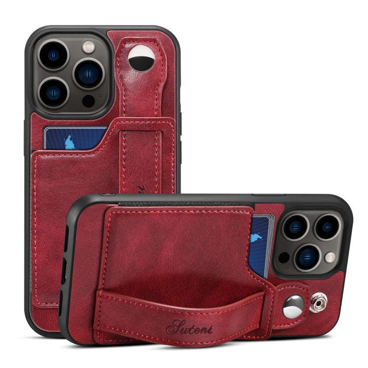 Suteni 215 Wrist Strap PU Phone Case, For iPhone 13, For iPhone 13 Pro, For iPhone 13 Pro Max, Fo...