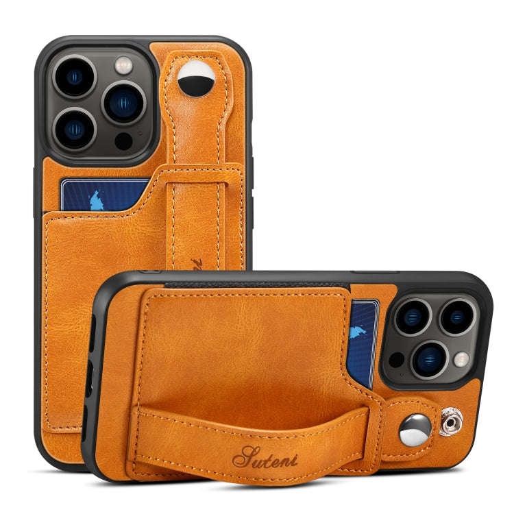 Suteni 215 Wrist Strap PU Phone Case, For iPhone 13, For iPhone 13 Pro, For iPhone 13 Pro Max, Fo...