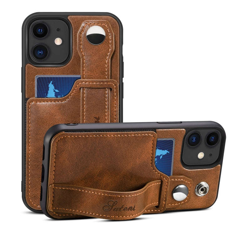 Suteni 215 Wrist Strap PU Phone Case, For iPhone 13, For iPhone 13 Pro, For iPhone 13 Pro Max, Fo...
