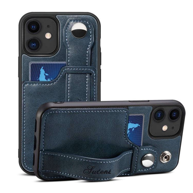 Suteni 215 Wrist Strap PU Phone Case, For iPhone 13, For iPhone 13 Pro, For iPhone 13 Pro Max, Fo...