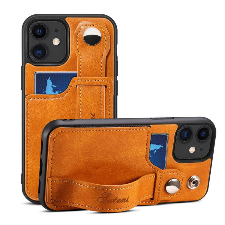 Suteni 215 Wrist Strap PU Phone Case, For iPhone 13, For iPhone 13 Pro, For iPhone 13 Pro Max, Fo...