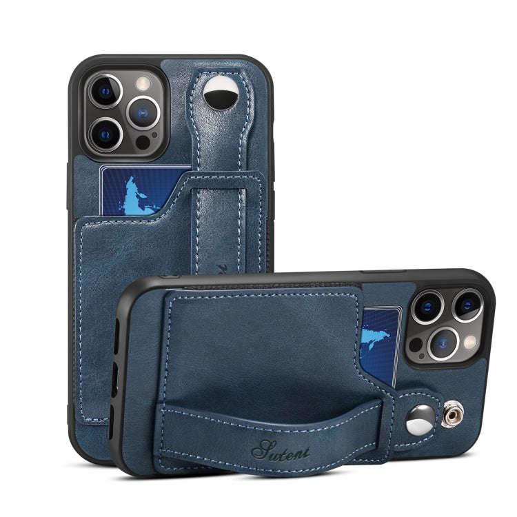 Suteni 215 Wrist Strap PU Phone Case, For iPhone 13, For iPhone 13 Pro, For iPhone 13 Pro Max, Fo...