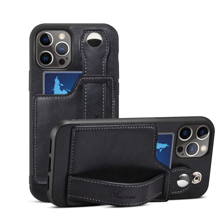 Suteni 215 Wrist Strap PU Phone Case, For iPhone 13, For iPhone 13 Pro, For iPhone 13 Pro Max, Fo...