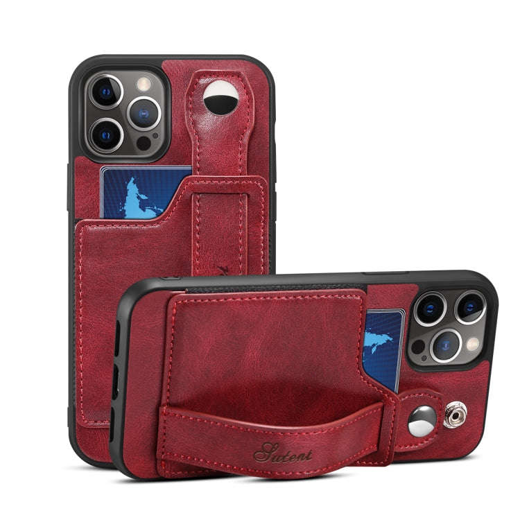Suteni 215 Wrist Strap PU Phone Case, For iPhone 13, For iPhone 13 Pro, For iPhone 13 Pro Max, Fo...