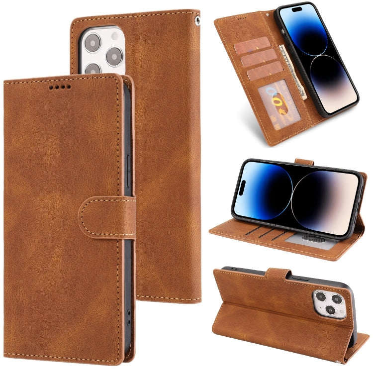 Fantasy Classic Skin-feel Calfskin Texture Leather Case, For iPhone 14, For iPhone 14 Plus, For i...