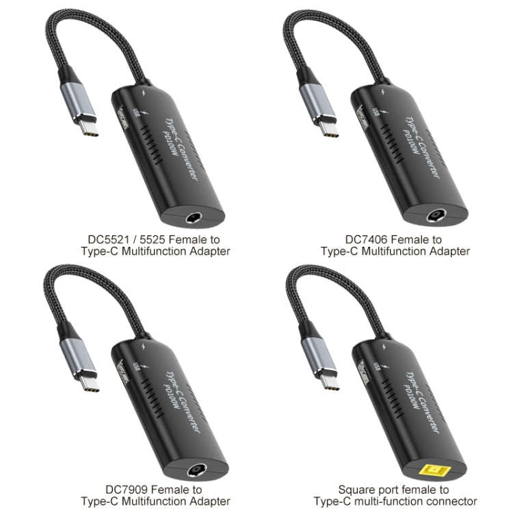 + Type-C + USB Female to Type-C Multifunction Apapter, DC5521 / 5525, DC7406, DC7909, Square Port