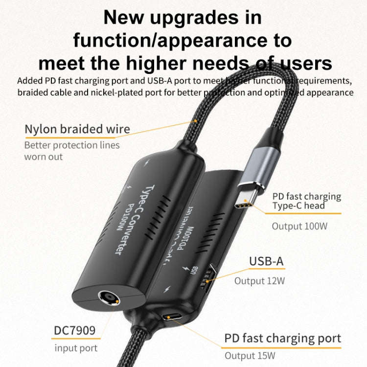 + Type-C + USB Female to Type-C Multifunction Apapter, DC5521 / 5525, DC7406, DC7909, Square Port