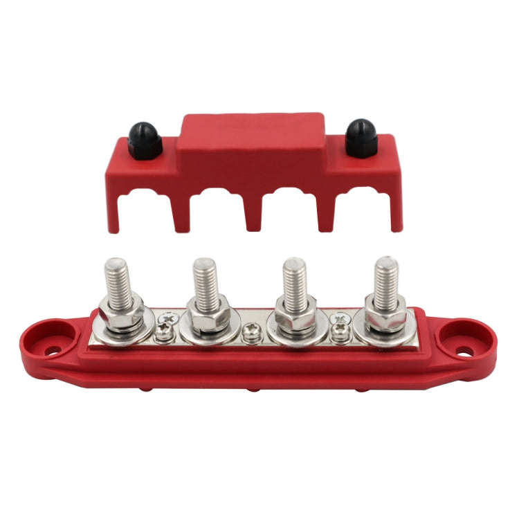 RV Ship High Current Power Distribution Terminal Block with Cover, Black M8 Stud, Red M8 Stud, Bl...