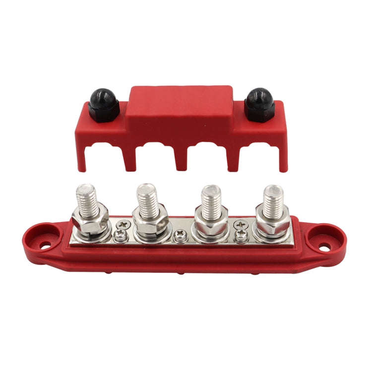 RV Ship High Current Power Distribution Terminal Block with Cover, Black M8 Stud, Red M8 Stud, Bl...