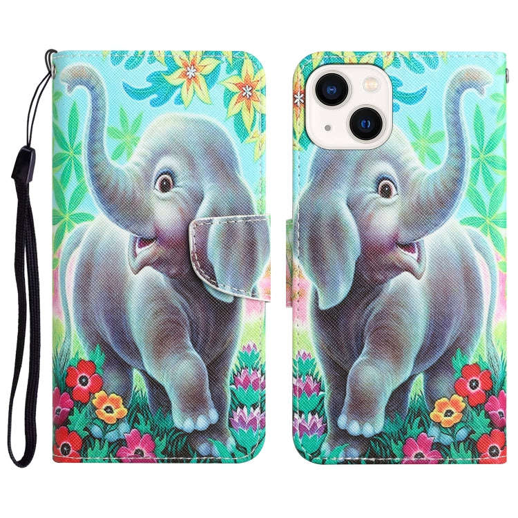 Colored Drawing Leather Phone Case, For iPhone 14, For iPhone 14 Plus, For iPhone 14 Pro