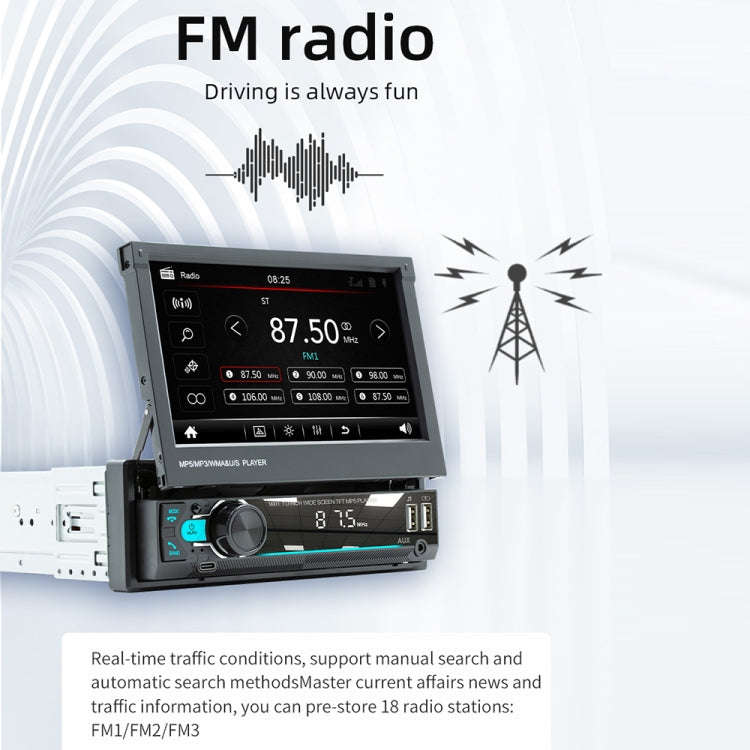 9901 7 inch Car  Retractable MP5 Player Supports FM & Mobile Phone Internet, 9901