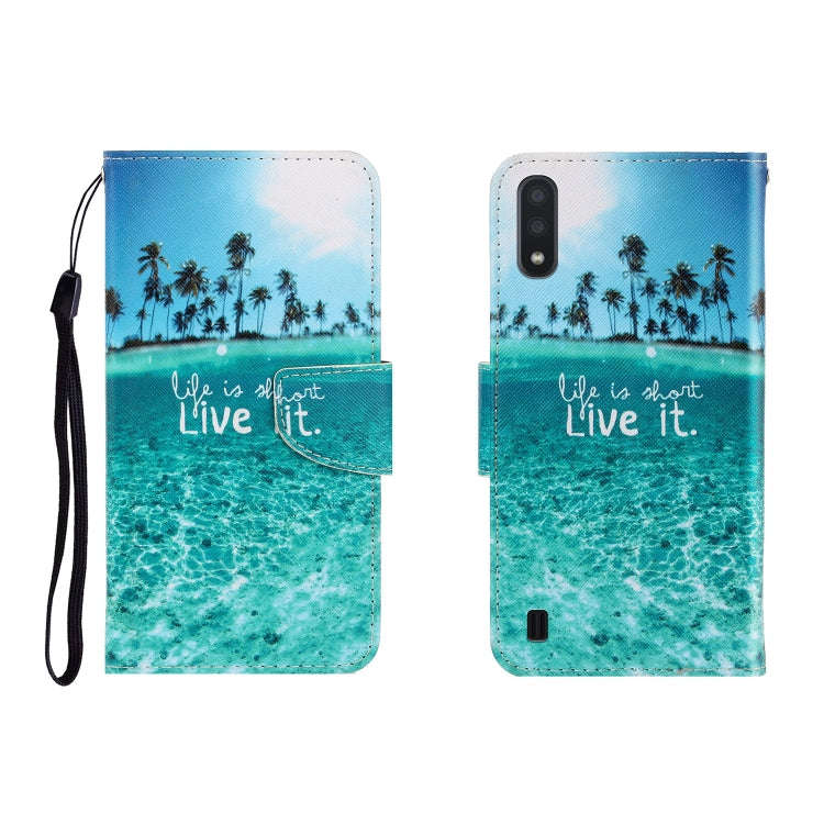 Colored Drawing Horizontal Flip Leather Case with Holder & Card Slot & Wallet, For Galaxy A01, Fo...