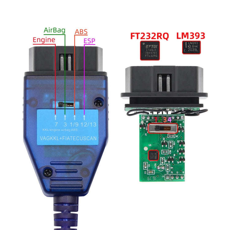 USB Cable KKL FT232RQ ABS Engine Gearbox EPS Car Auto Scanner Scan Tool for Fiat Ecuscan, KKL FT2...