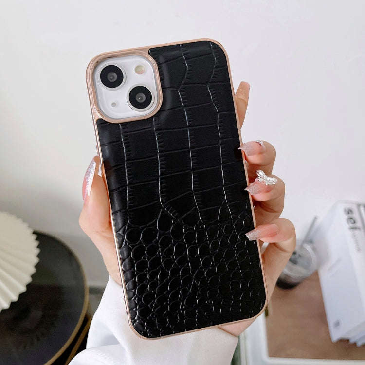 Crocodile Texture Genuine Leather Nano Electroplating Phone Case, For iPhone 14 Pro, For iPhone 1...