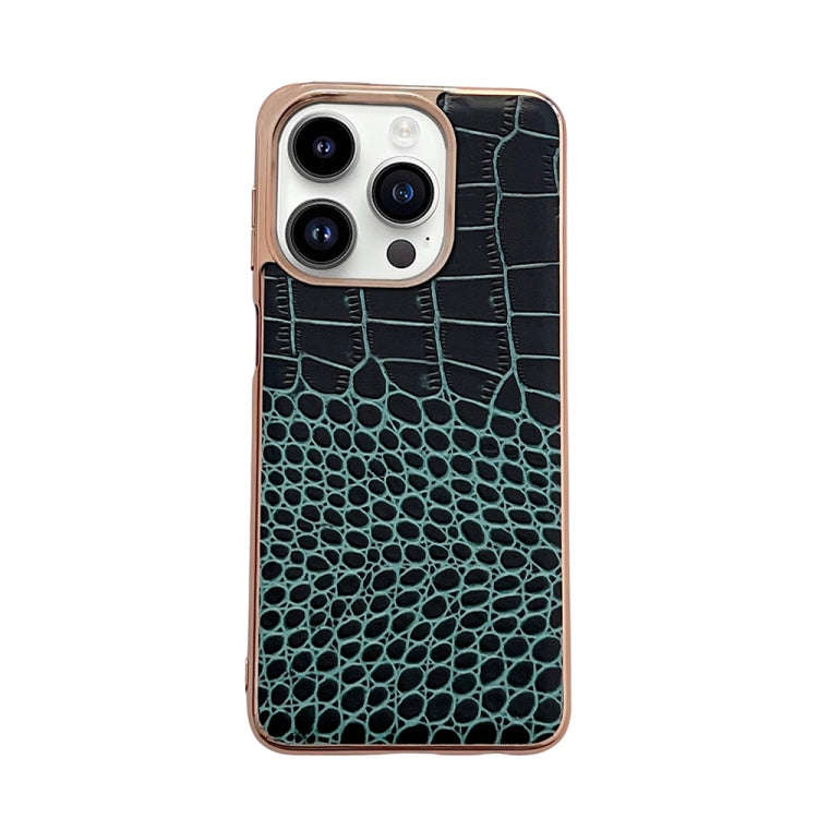 Crocodile Texture Genuine Leather Nano Electroplating Phone Case, For iPhone 14 Pro, For iPhone 1...