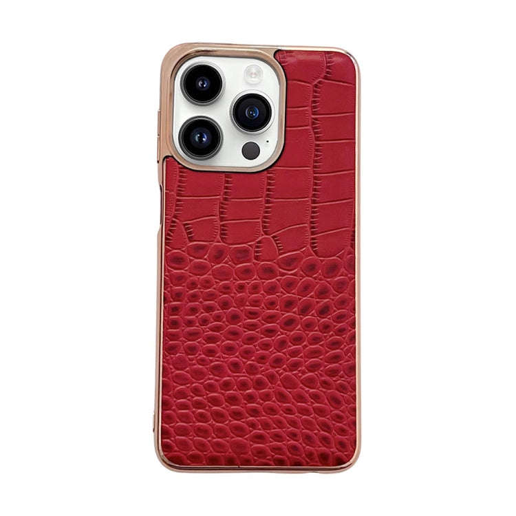 Crocodile Texture Genuine Leather Nano Electroplating Phone Case, For iPhone 14 Pro, For iPhone 1...