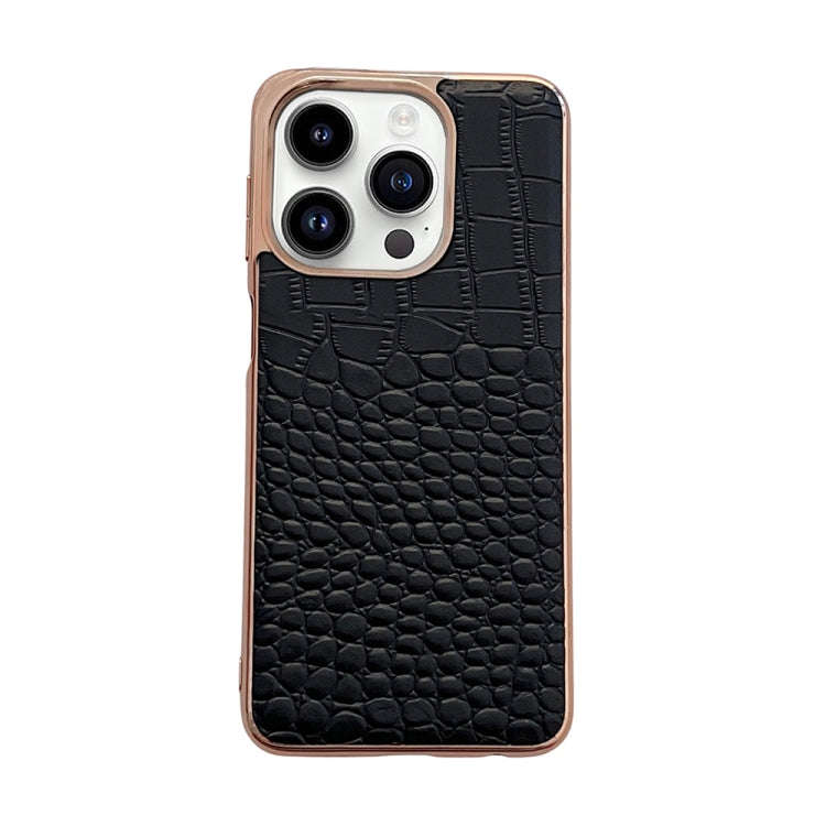 Crocodile Texture Genuine Leather Nano Electroplating Phone Case, For iPhone 14 Pro, For iPhone 1...