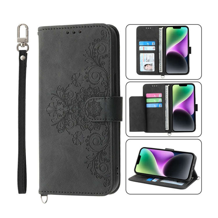 Skin-feel Flowers Embossed Wallet Leather Phone Case, For iPhone 14, For iPhone 14 Plus, For iPho...