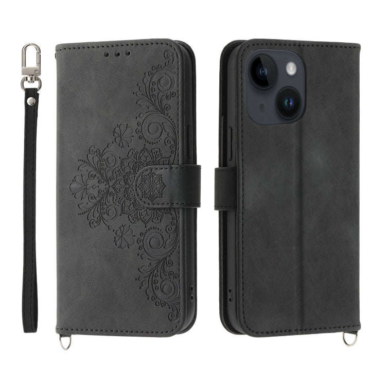 Skin-feel Flowers Embossed Wallet Leather Phone Case, For iPhone 14, For iPhone 14 Plus, For iPho...