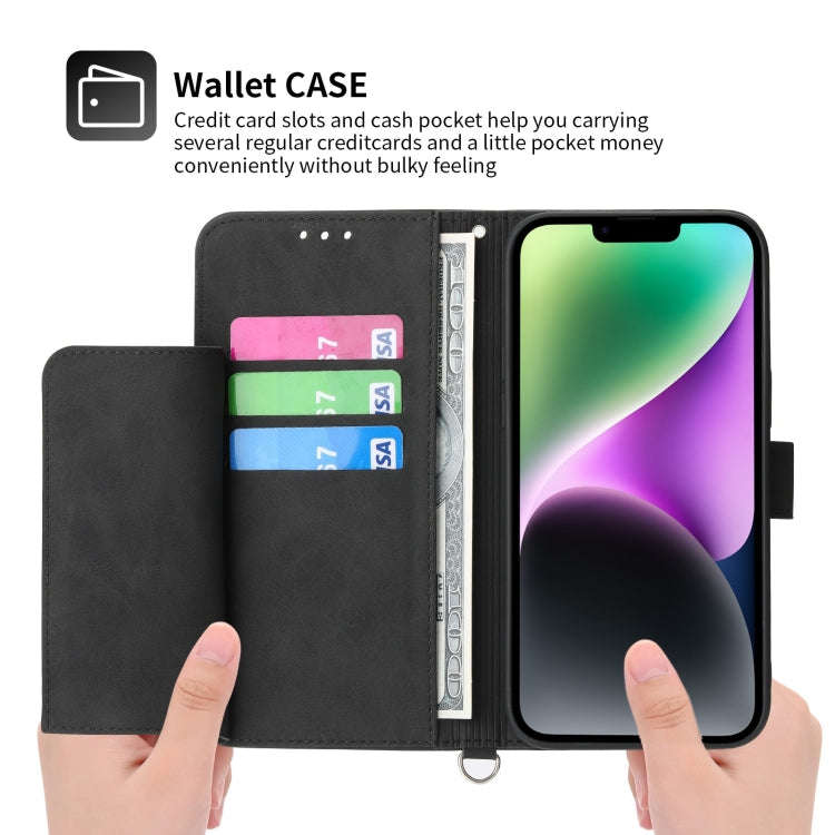 Skin-feel Flowers Embossed Wallet Leather Phone Case, For iPhone 14, For iPhone 14 Plus, For iPho...