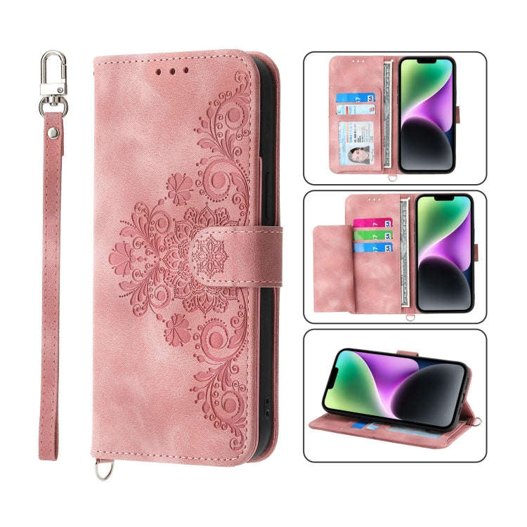 Skin-feel Flowers Embossed Wallet Leather Phone Case, For iPhone 14, For iPhone 14 Plus, For iPho...