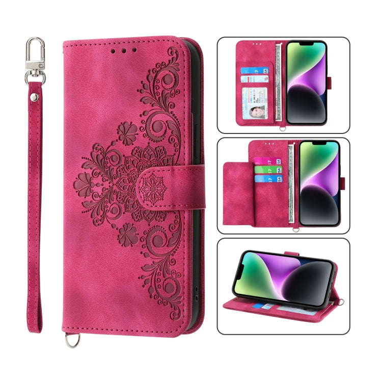 Skin-feel Flowers Embossed Wallet Leather Phone Case, For iPhone 14, For iPhone 14 Plus, For iPho...
