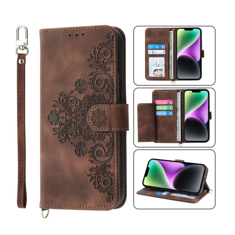 Skin-feel Flowers Embossed Wallet Leather Phone Case, For iPhone 14, For iPhone 14 Plus, For iPho...