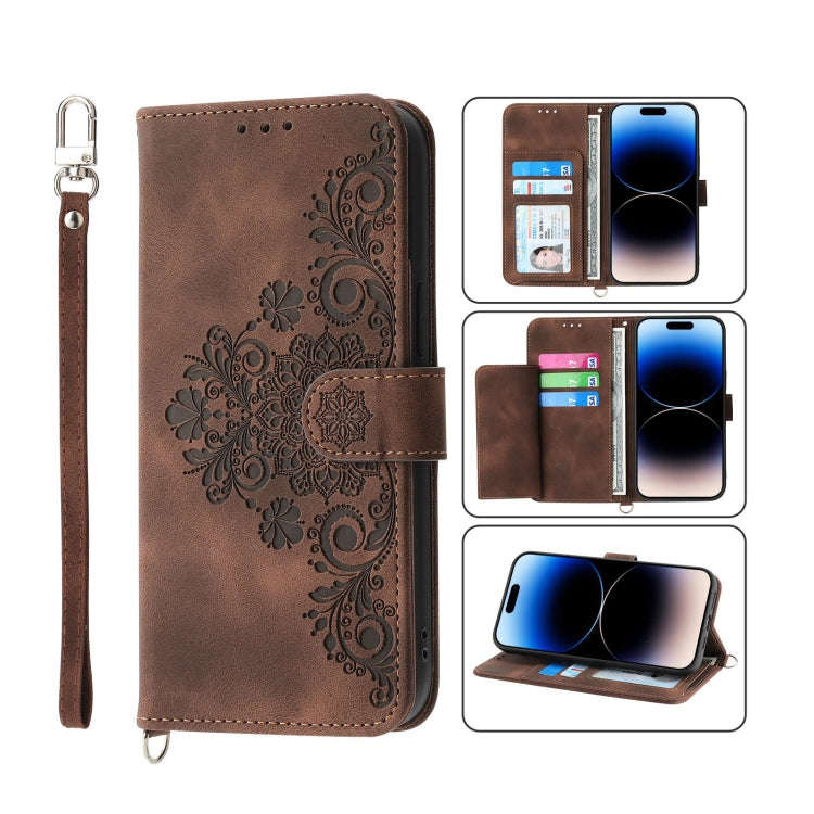 Skin-feel Flowers Embossed Wallet Leather Phone Case, For iPhone 14, For iPhone 14 Plus, For iPho...