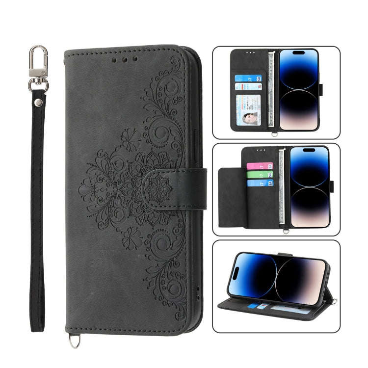 Skin-feel Flowers Embossed Wallet Leather Phone Case, For iPhone 14, For iPhone 14 Plus, For iPho...
