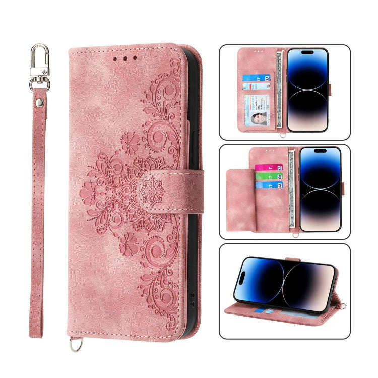 Skin-feel Flowers Embossed Wallet Leather Phone Case, For iPhone 14, For iPhone 14 Plus, For iPho...