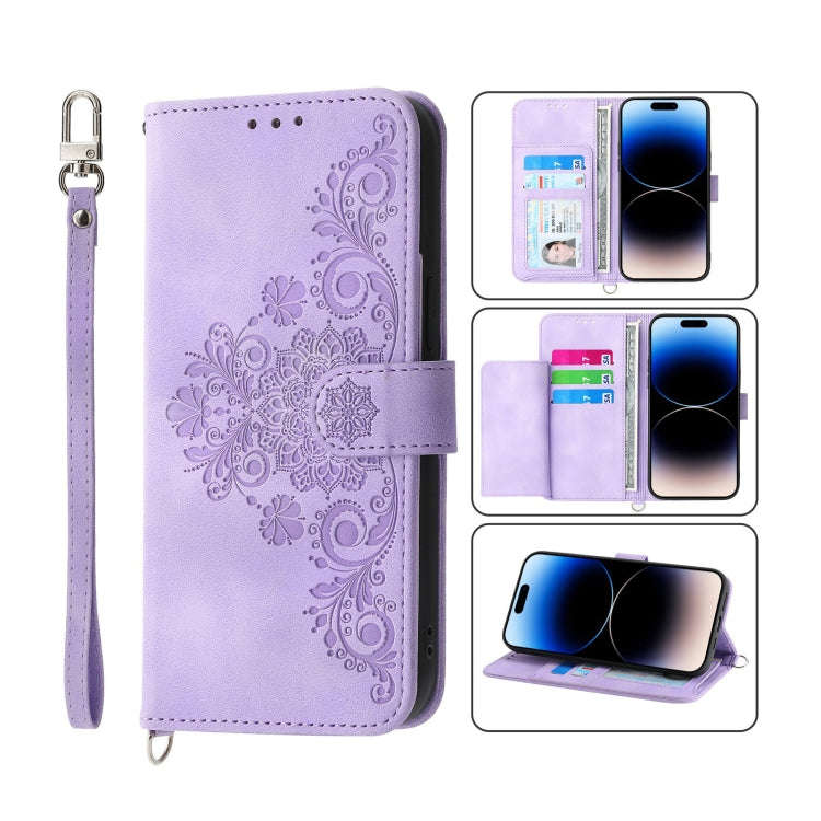 Skin-feel Flowers Embossed Wallet Leather Phone Case, For iPhone 14, For iPhone 14 Plus, For iPho...