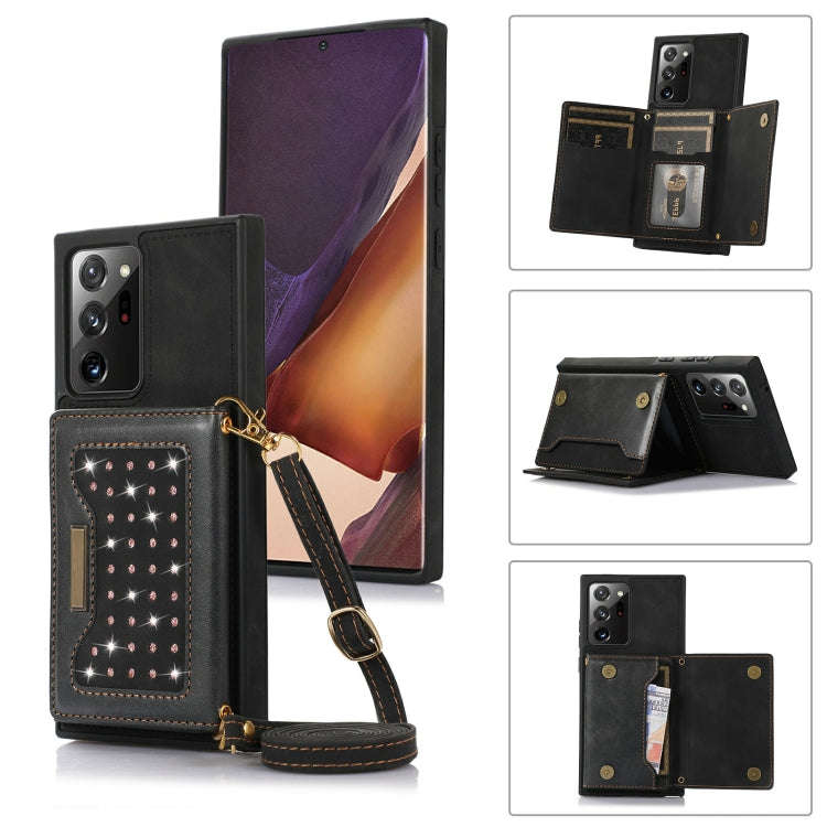 Three-fold RFID Leather Phone Case with Lanyard, For Samsung Galaxy Note20 Ultra, For Samsung Gal...
