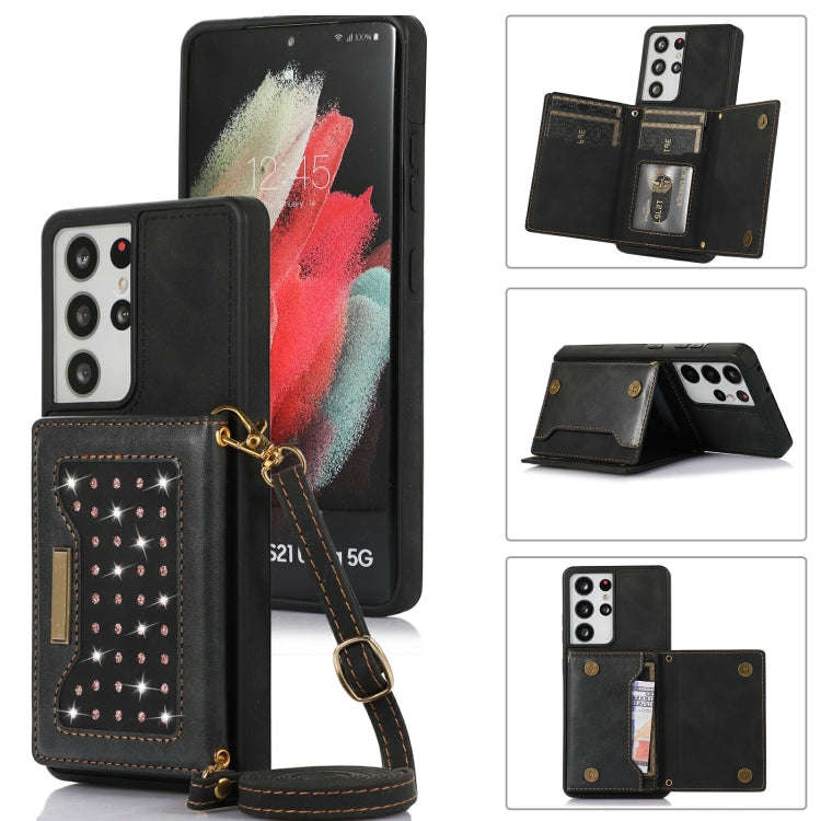 Three-fold RFID Leather Phone Case with Lanyard, For Samsung Galaxy Note20 Ultra, For Samsung Gal...