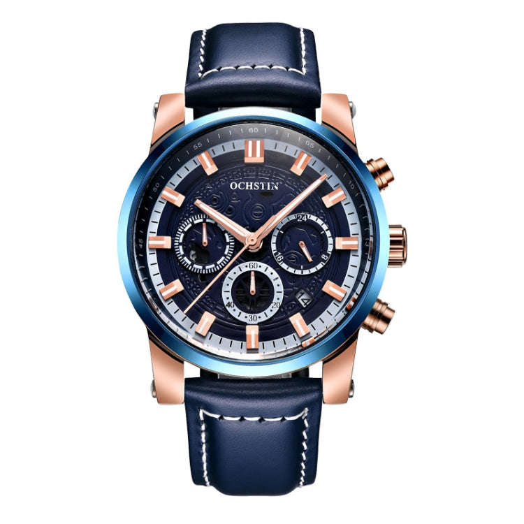 Ochstin 5111B Multifunctional Business Waterproof Luminous Leather Strap Quartz Watch