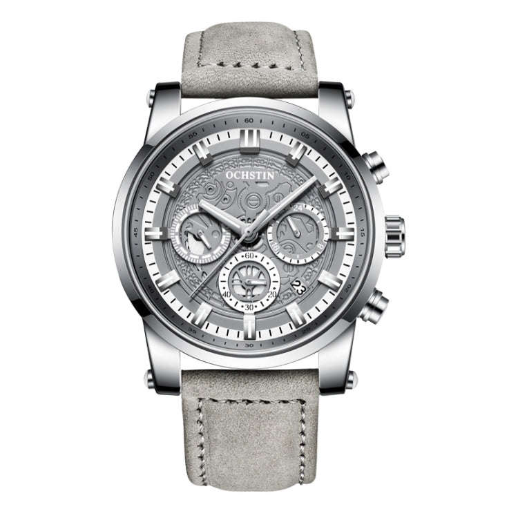 Ochstin 5111B Multifunctional Business Waterproof Luminous Leather Strap Quartz Watch