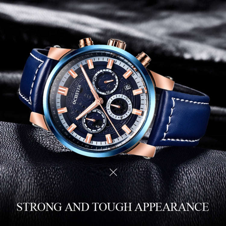 Ochstin 5111B Multifunctional Business Waterproof Luminous Leather Strap Quartz Watch