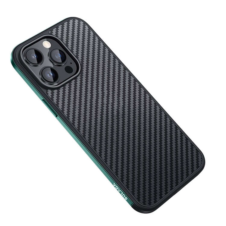 SULADA Carbon Fiber Textured Shockproof Metal + TPU Frame Case, For iPhone 14, For iPhone 14 Plus...