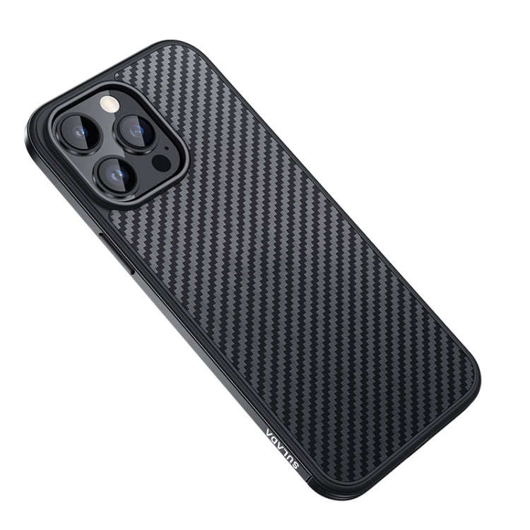 SULADA Carbon Fiber Textured Shockproof Metal + TPU Frame Case, For iPhone 14, For iPhone 14 Plus...
