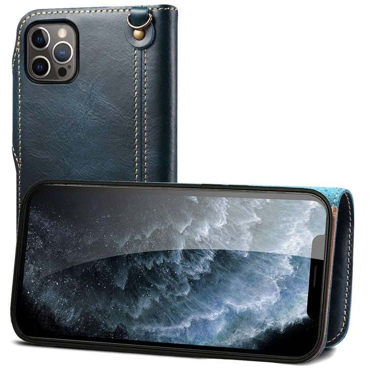 Denior Oil Wax Cowhide Magnetic Button Genuine Leather Case, For iPhone 14 Pro Max, For iPhone 14...