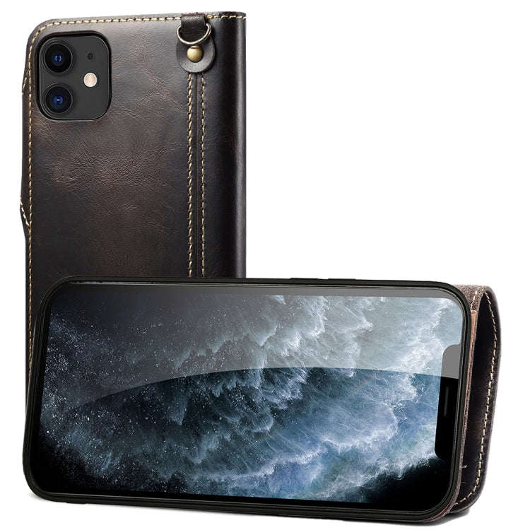 Denior Oil Wax Cowhide Magnetic Button Genuine Leather Case, For iPhone 14 Pro Max, For iPhone 14...