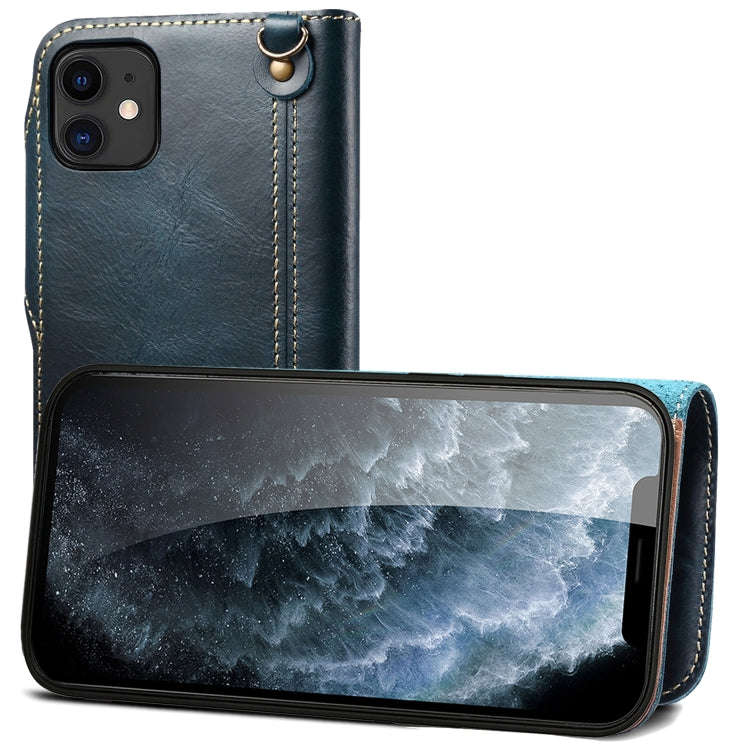 Denior Oil Wax Cowhide Magnetic Button Genuine Leather Case, For iPhone 14 Pro Max, For iPhone 14...