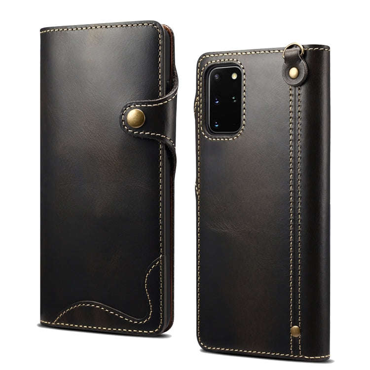 Denior Oil Wax Cowhide Magnetic Button Genuine Leather Case, For iPhone 14 Pro Max, For iPhone 14...