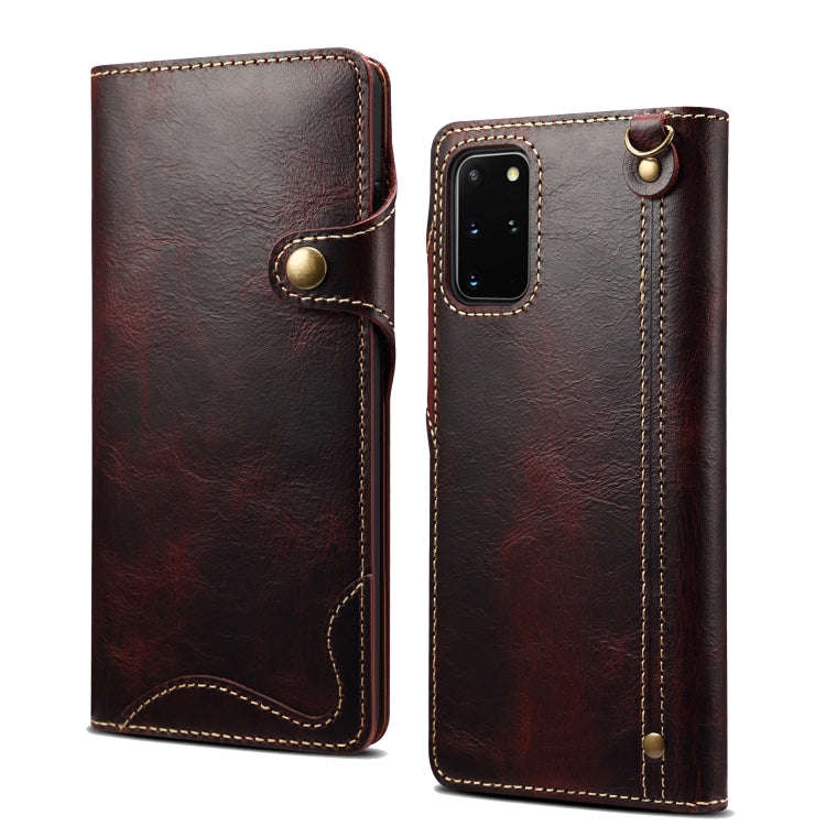 Denior Oil Wax Cowhide Magnetic Button Genuine Leather Case, For iPhone 14 Pro Max, For iPhone 14...
