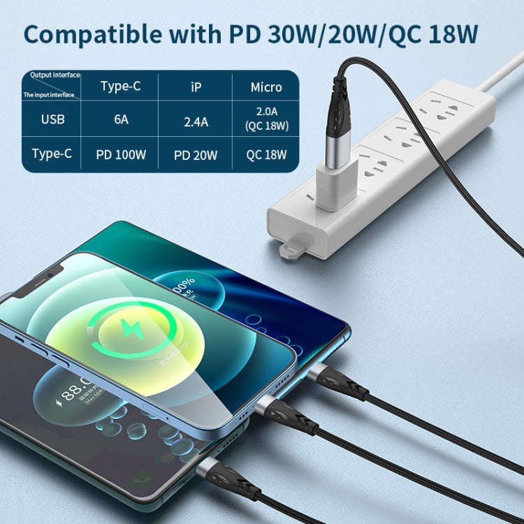 ADC-008 100W USB/Type-C to Type-C + 8 Pin + Micro USB Two to Three Fully Compatible Fast Charge D...
