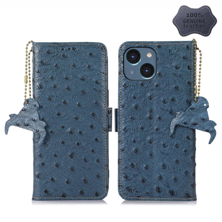 Ostrich Pattern Genuine Leather RFID Phone Case, For iPhone 15 Pro Max, For iPhone 15 Pro, For iP...